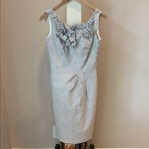 ANTONIO MELANI White and Blue  Midi Dress